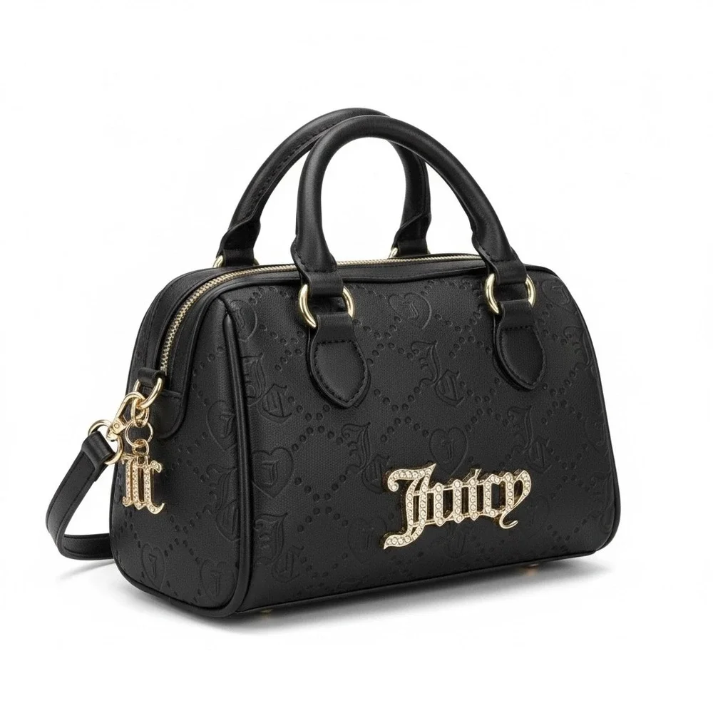 Juicy Couture Satchel Women OS Black Rhinestone Logo Monogram Y2K Crossbody Bag